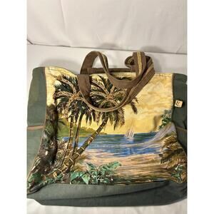Paul Brent Palm Tree Canvas Tote Coastal Beach Bag Olive Green Accents